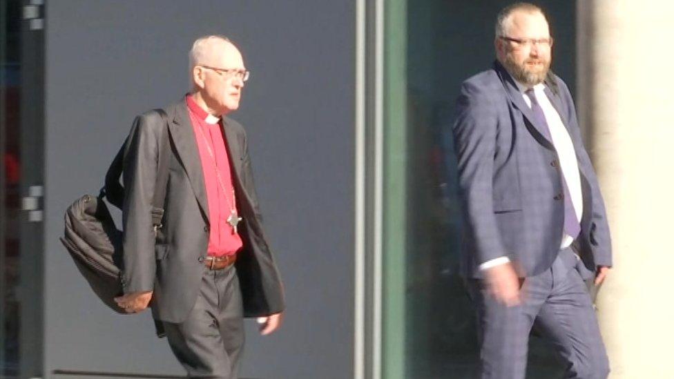 Lord Carey arriving at the independent abuse inquiry in London