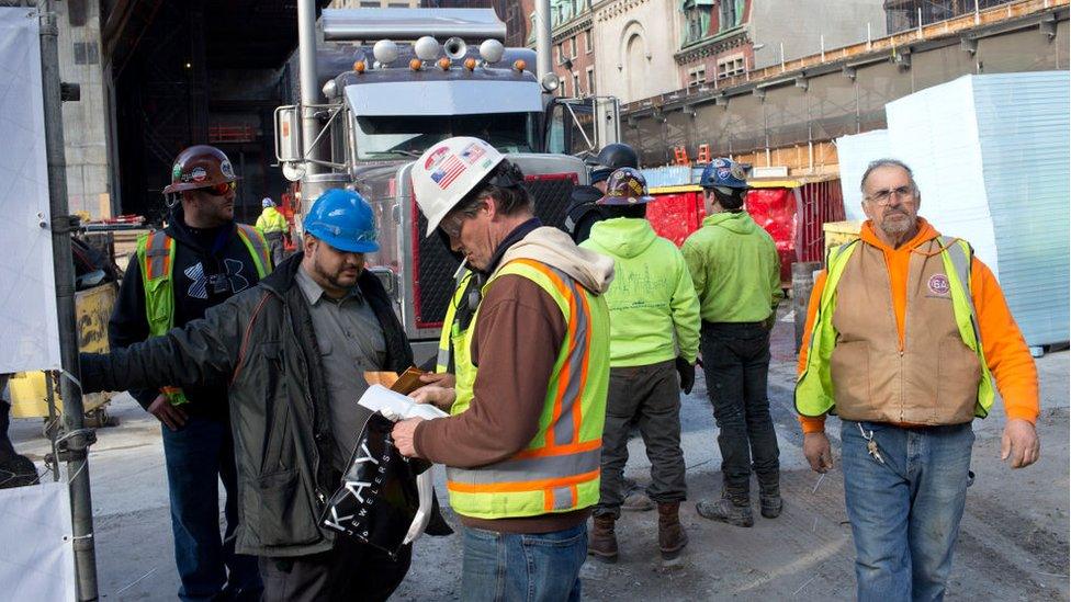 Construction workers in the Hudson Yards, on Manhattan's West Side, New York, Dec 2016