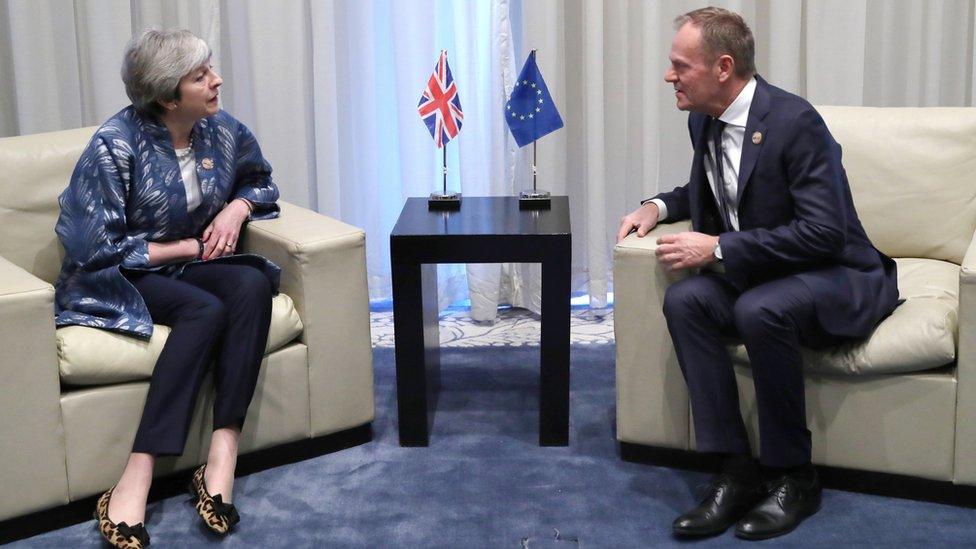 British Prime Minister Theresa May (L) and European Union Council President Donald Tusk