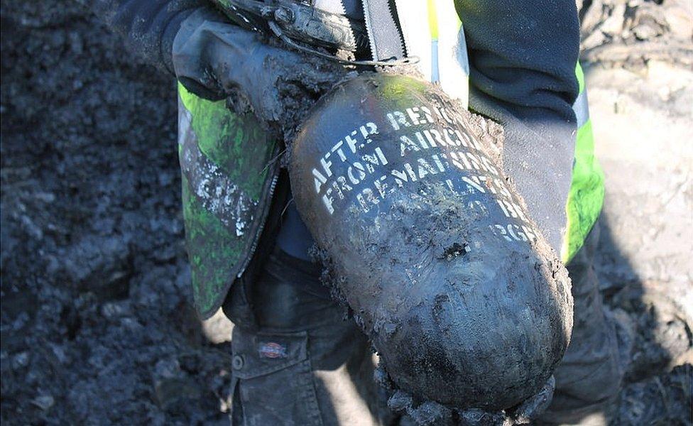 Oxygen cylinder retrieved from the wreckage