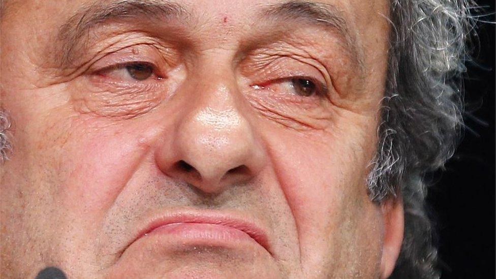 President of UEFA Michel Platini grimaces during a press conference following a meeting of the UEFA board ahead of the FIFA congress in a hotel in Zurich, Switzerland on 28 May 2015