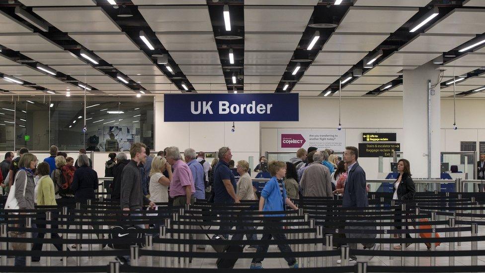 Passport control at Gatwick Airport