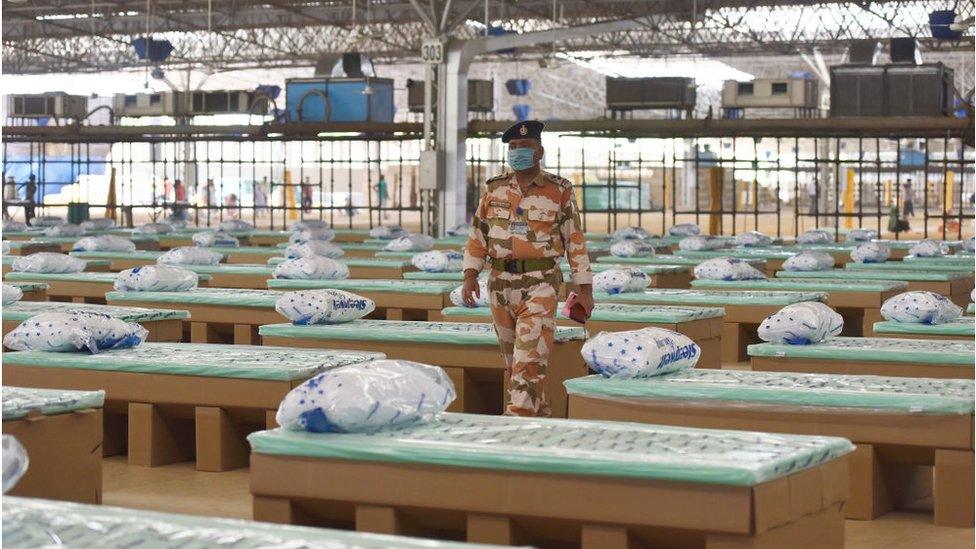 Cardboard beds at the quarantine centre, billed as the largest in the world