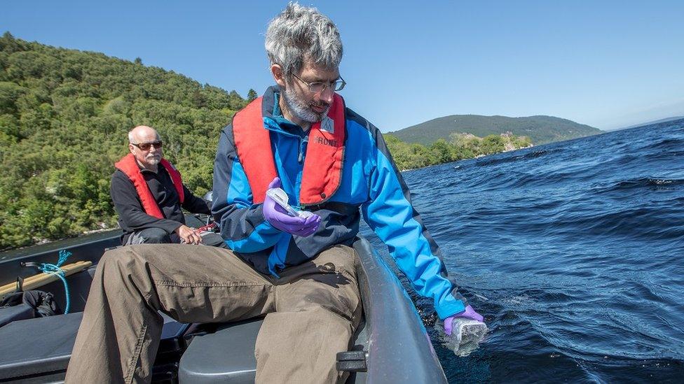 Water sample being taken from Loch Ness