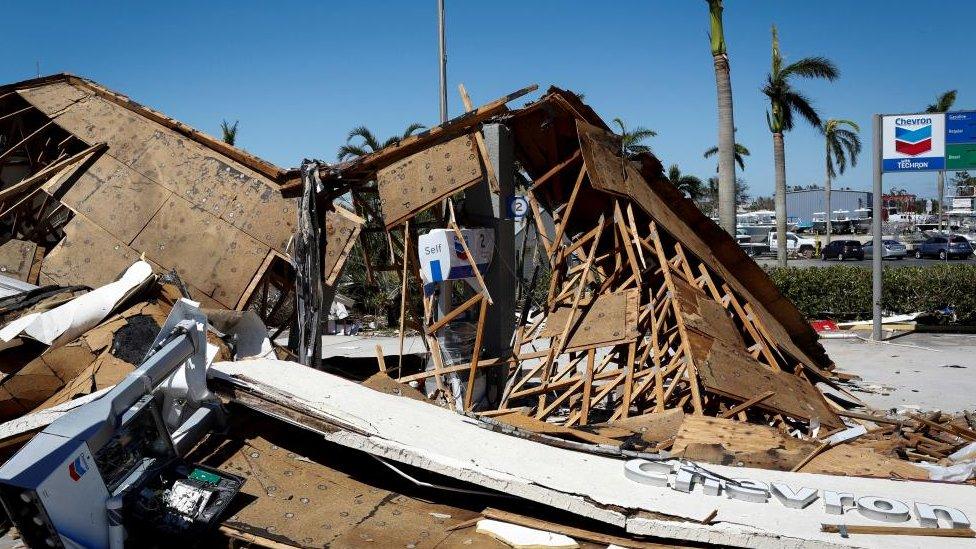 The ruins of a petrol station in Fort Myers