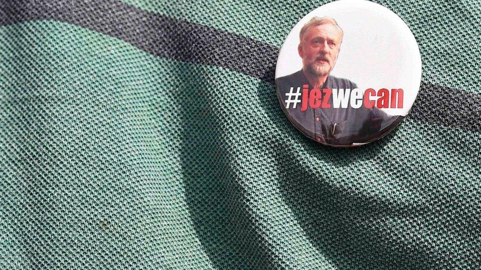 A pro-Jeremy Corbyn badge