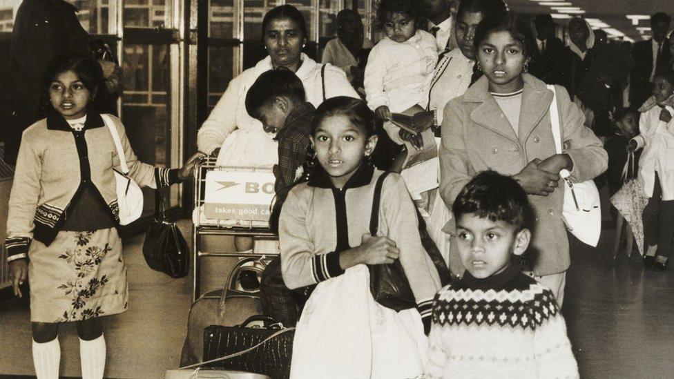 Families arriving at Heathrow around 1967.