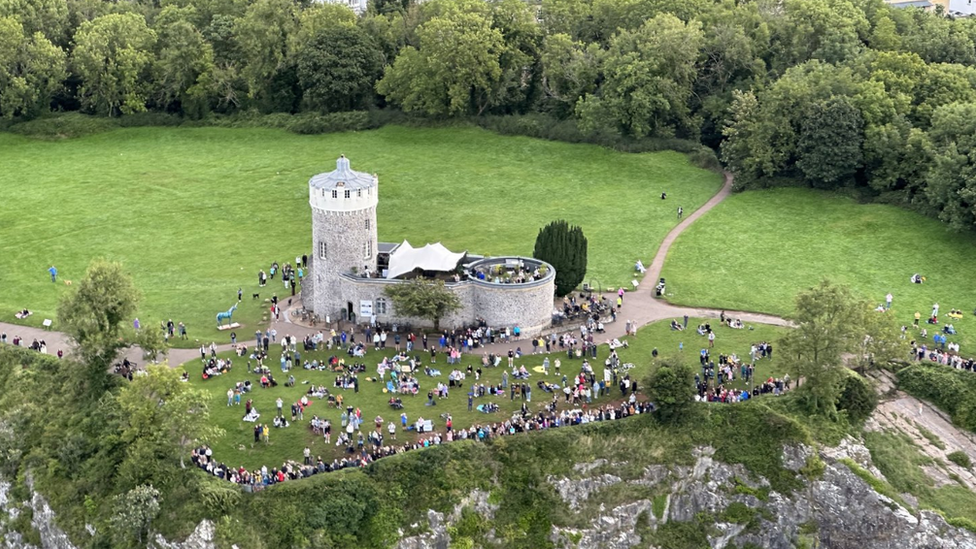 Crowds gathering at Clifton Observatory