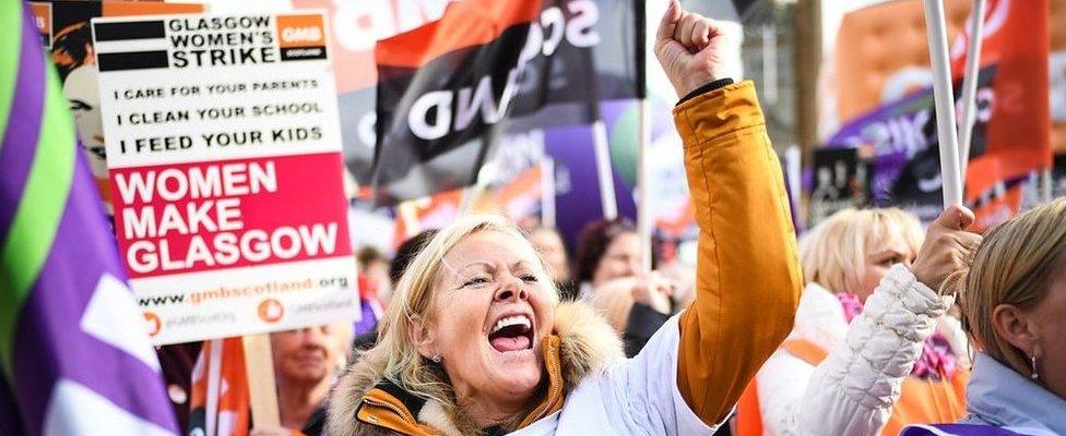 Thousands of women march in Glasgow in one of the biggest strikes over equal pay in the UK.