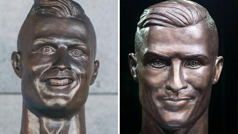 The old and the new Christiano Ronaldo bust by sculptor Emanuel Santos