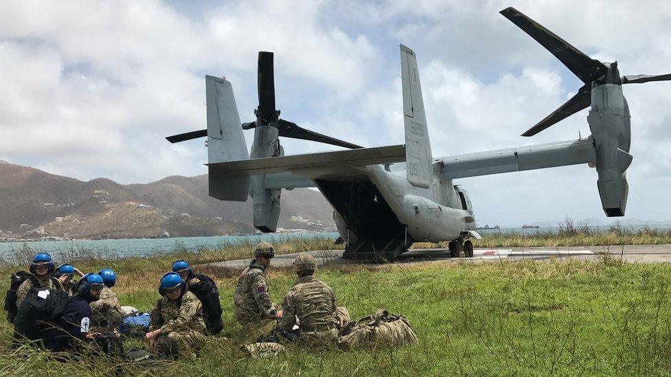 USMC Osprey drops supplies for British soldiers in the British Virgin Islands