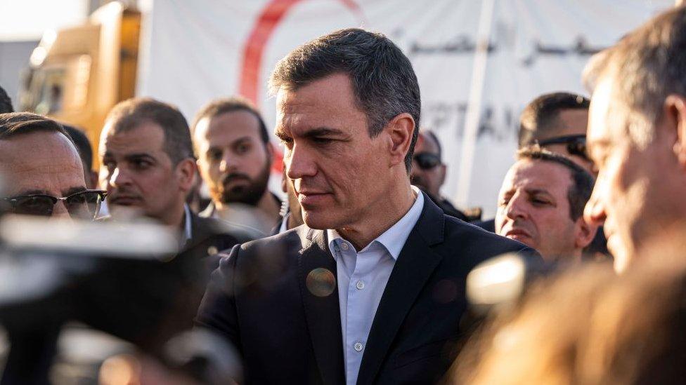 Prime Minister Pedro Sanchez during a visit to the Rafah border on 24 November