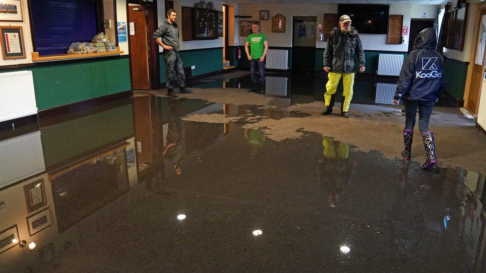 The flooded clubhouse at Keswick Rugby Club in Keswick