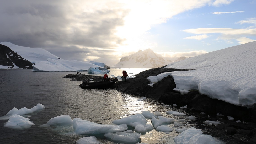 Researchers going ashore in Antarctica