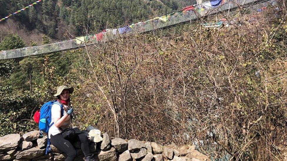 Jeanette Mountford on a trek between Lukla to Phakding near to Makalu Barun National Park