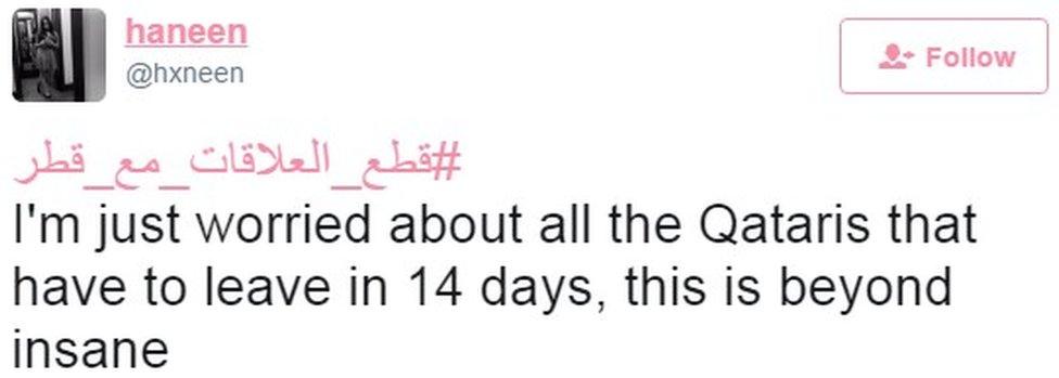 "I'm just worried about all the Qataris that have to leave in 14 days, this is beyond insane"