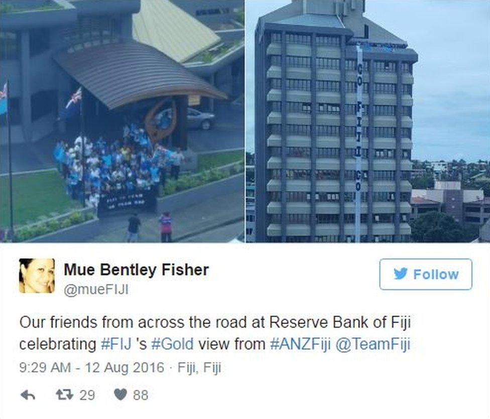 Tweet shows Reserve Bank of Fiji celebration the victory