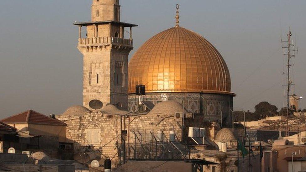 The Dome of the Rock, in the compound known to Muslims as al-Haram al-Sharif (Noble Sanctuary) and to Jews as Temple Mount, in Jerusalem"s old city