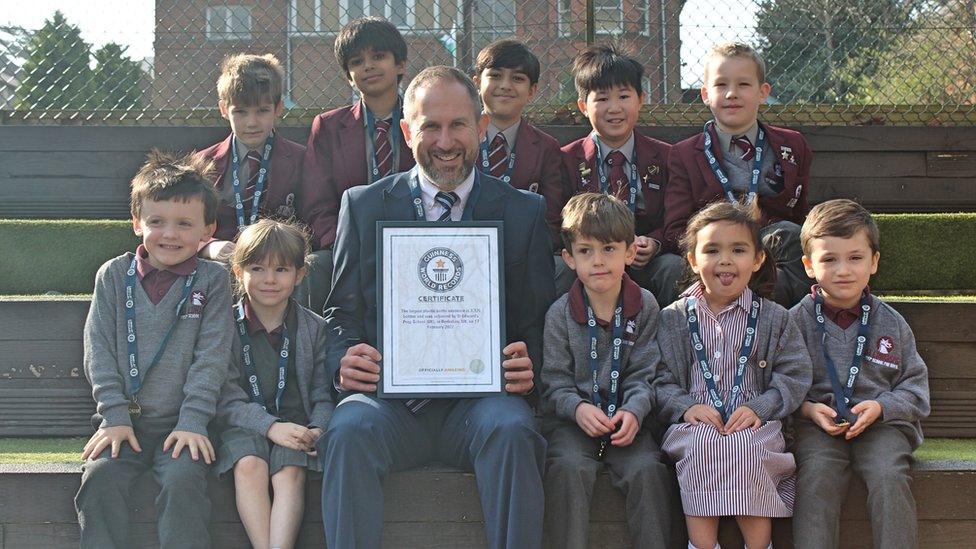 St Edward's Prep pupils with Guinness World Records certificate