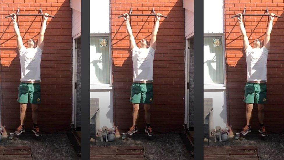 man exercising in garden