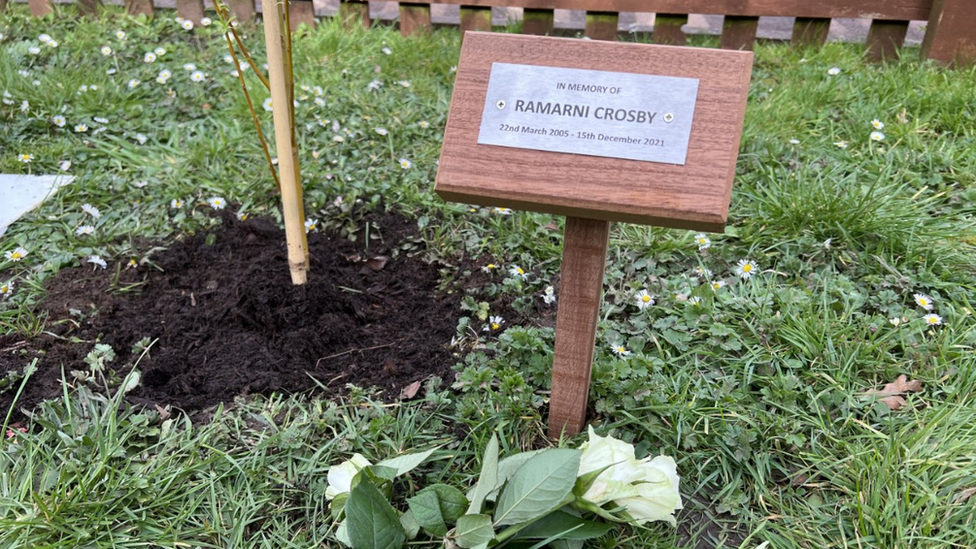 Plaque bearing Ramarni Crosby's name