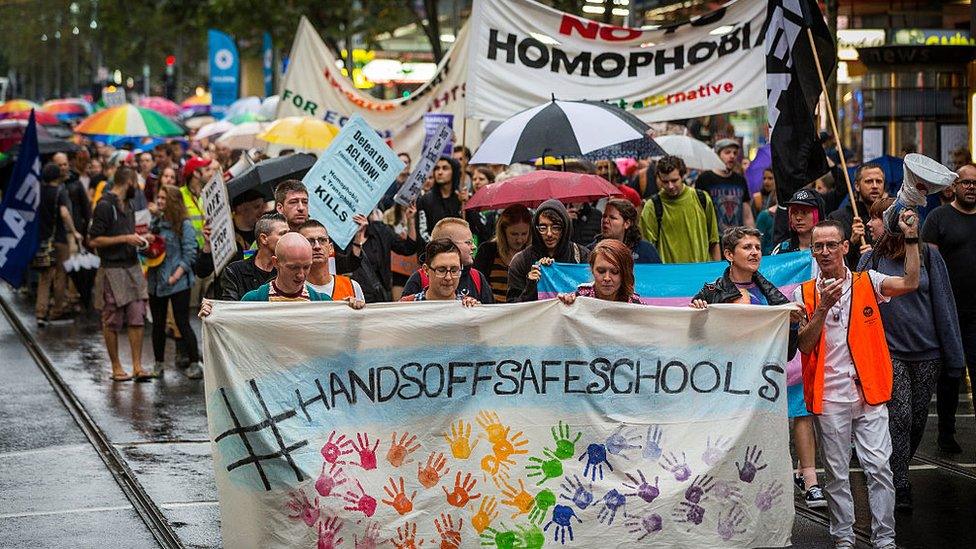 Activist protest against criticism of the Safe Schools programme