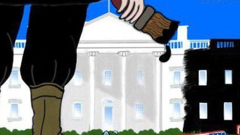 Titled "Soon Inshallah" - or "soon God" willing - one of the cartoon's on the channel shows an IS soldier painting the US White House black. Coffins draped in the US flag line the lawn.