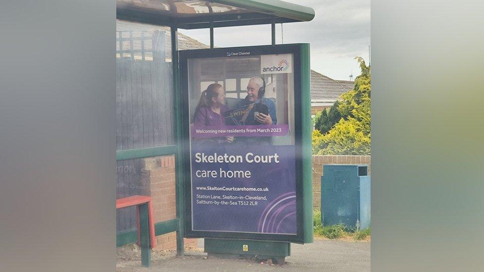 Bus shelter poster advertising "Skeleton Court"