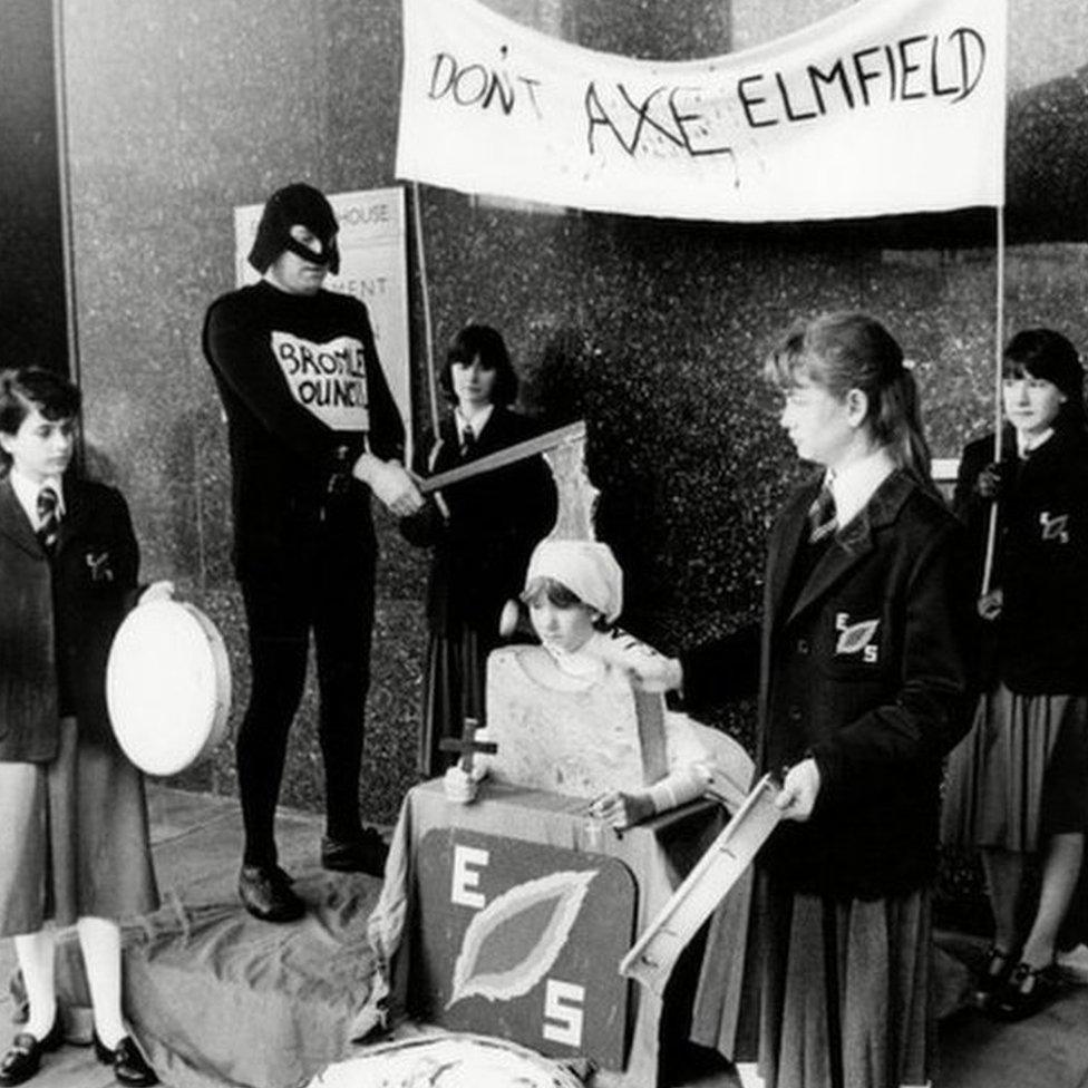 Pupils of Elmfield School demonstrate against the abolition of grammar schools