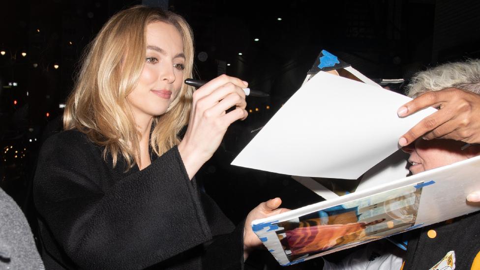 Jodie Comer is seen arriving at the 'Late Show With Stephen Colbert' on April 5, 2023 in New York, New York