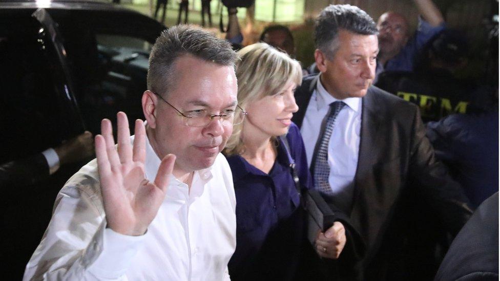 Mr Brunson and his wife at the airport in Izmir