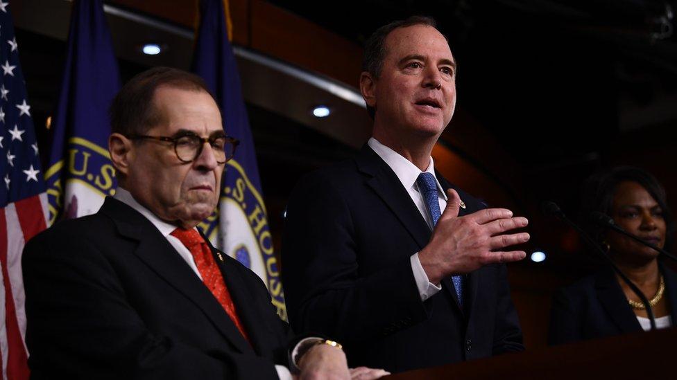 Jerry Nadler, left, and Adam Schiff address the media