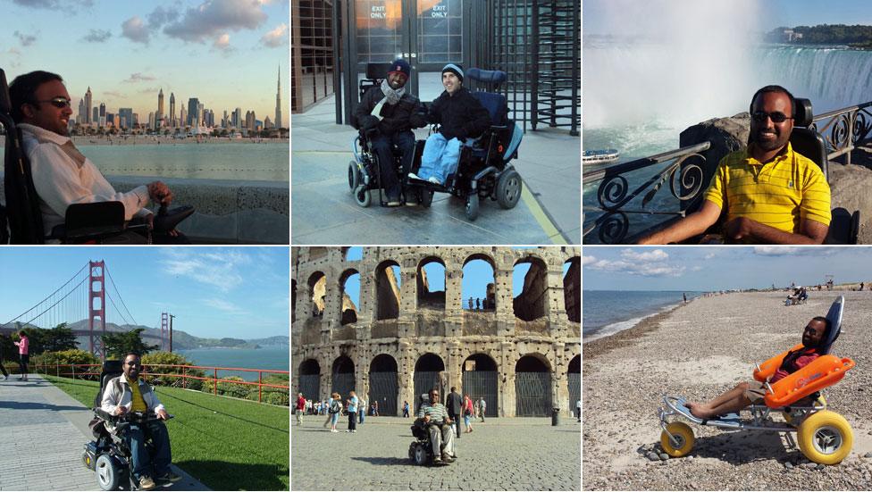 Six of Srin's holiday photos - in Dubai, with Martyn in Las Vegas, at Niagara Falls, in San Francisco, in Rome, and on the beach at Cape Cod