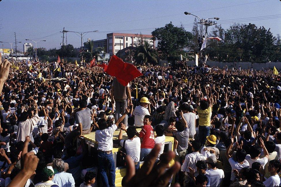 The EDSA was the scene of four days of mass demonstrations, which came to be known as the People Power Revolution, or EDSA Revolution, which toppled dictator Ferdinand Marcos.