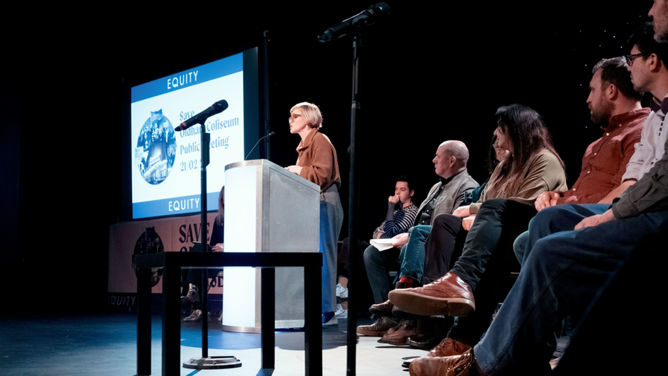 Actress Maxine Peake at a public meeting at the venue