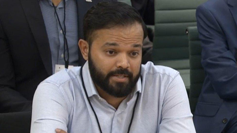 Azeem Rafiq giving evidence at the DCMS Select Committee hearing.