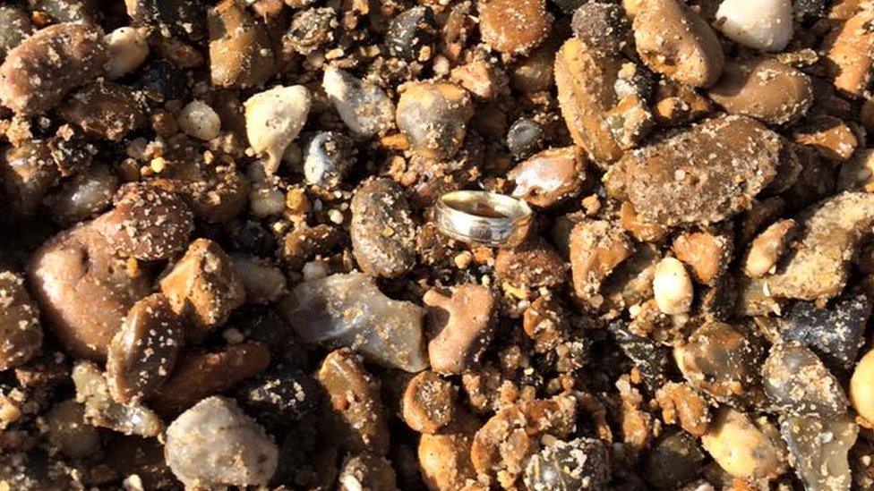 Close up of ring on Felixstowe beach