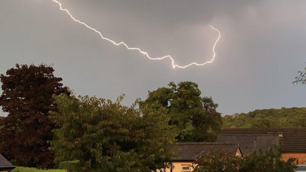 Lightning streaks across the sky in Wrexham