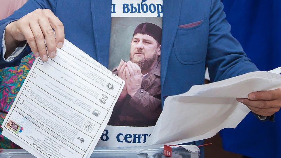 Voter in Tsentoroi, Chechnya, 18 Sep 16