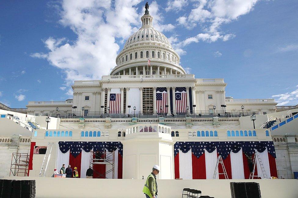 Preparations at the Capitol Building for Donald Trump's presidential inauguration ceremony