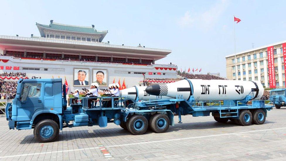 North Korean missiles during a military parade in April 2017