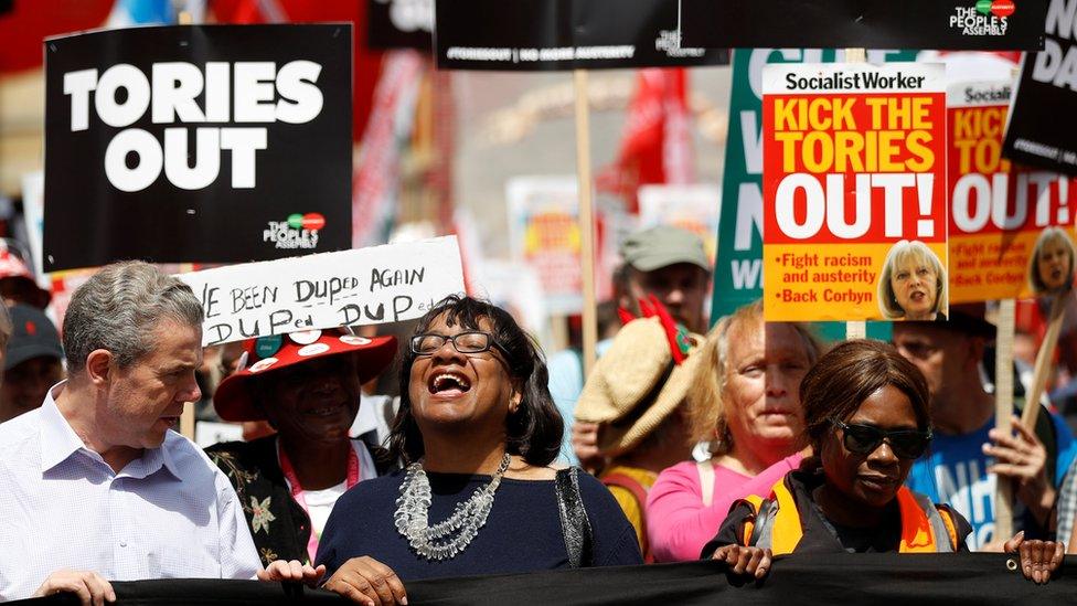 Labour's Diane Abbott joins anti-government protest in London.