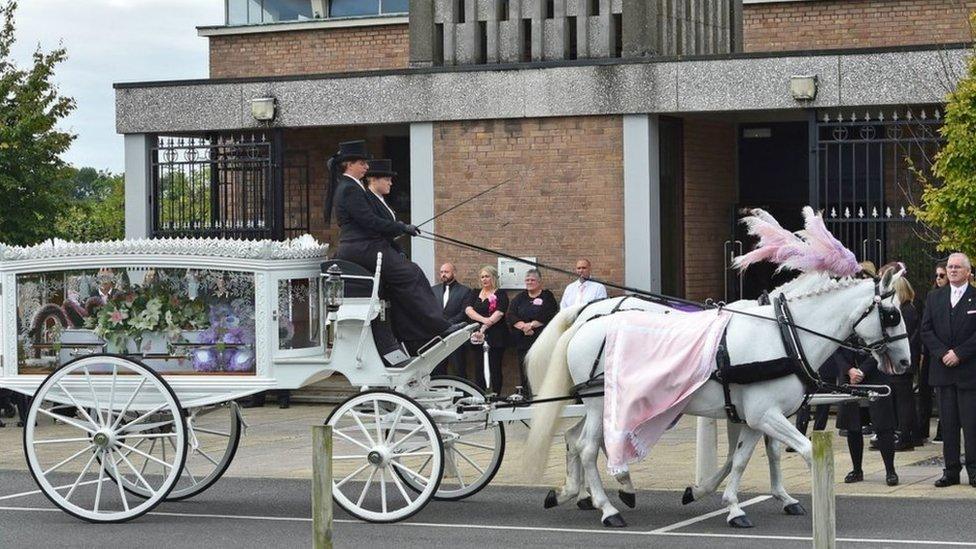 Olivia Pratt-Korbel's coffin arrives at the church in a horse-drawn carriage