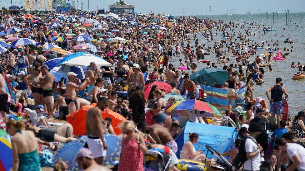 Crowds at Southend beach in Essex on Sunday