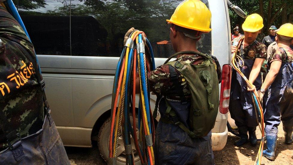 Workers with cables