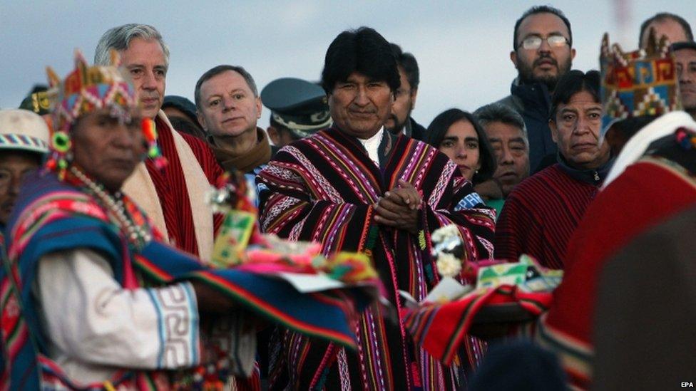 Evo Morales, 21 October 2015, at Pre-Hispanic city of Tiahuanaco