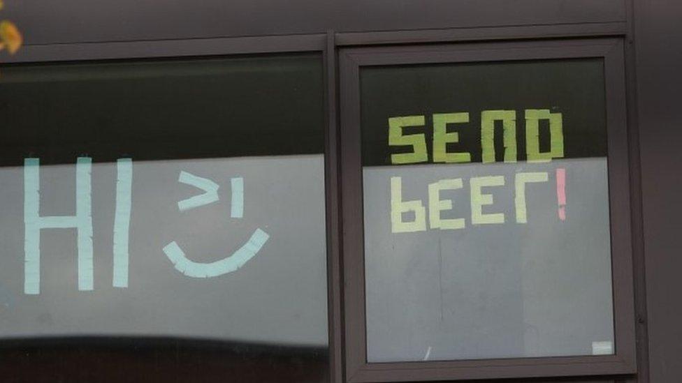 A sign on a window at Manchester Metropolitan University's Birley campus