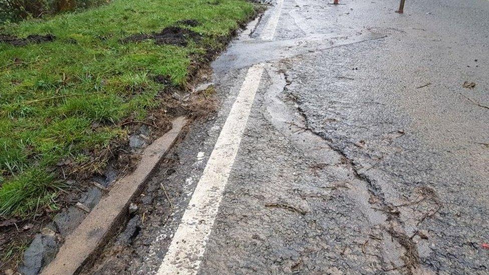 Charlton Hill in Cheltenham with cracks in the road