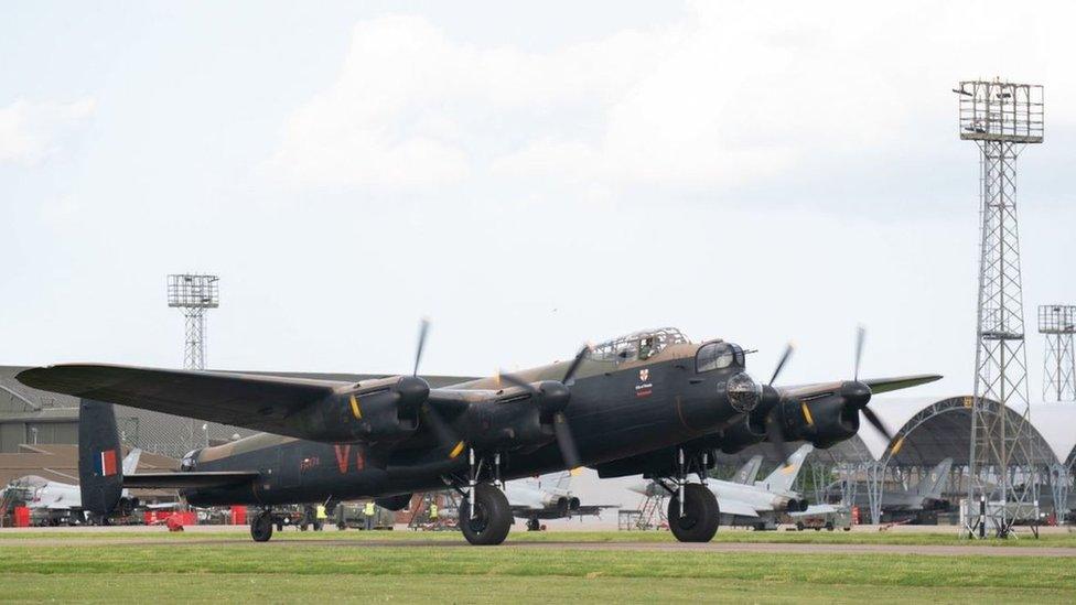 Lancaster bomber prepares for takeoff