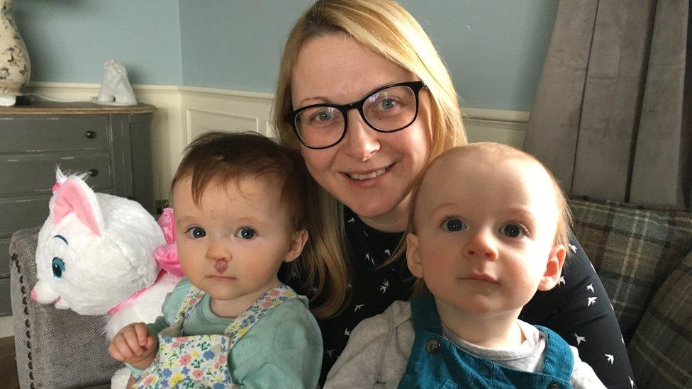 Mum Mandy Bredin with her twins Alfie and Esme